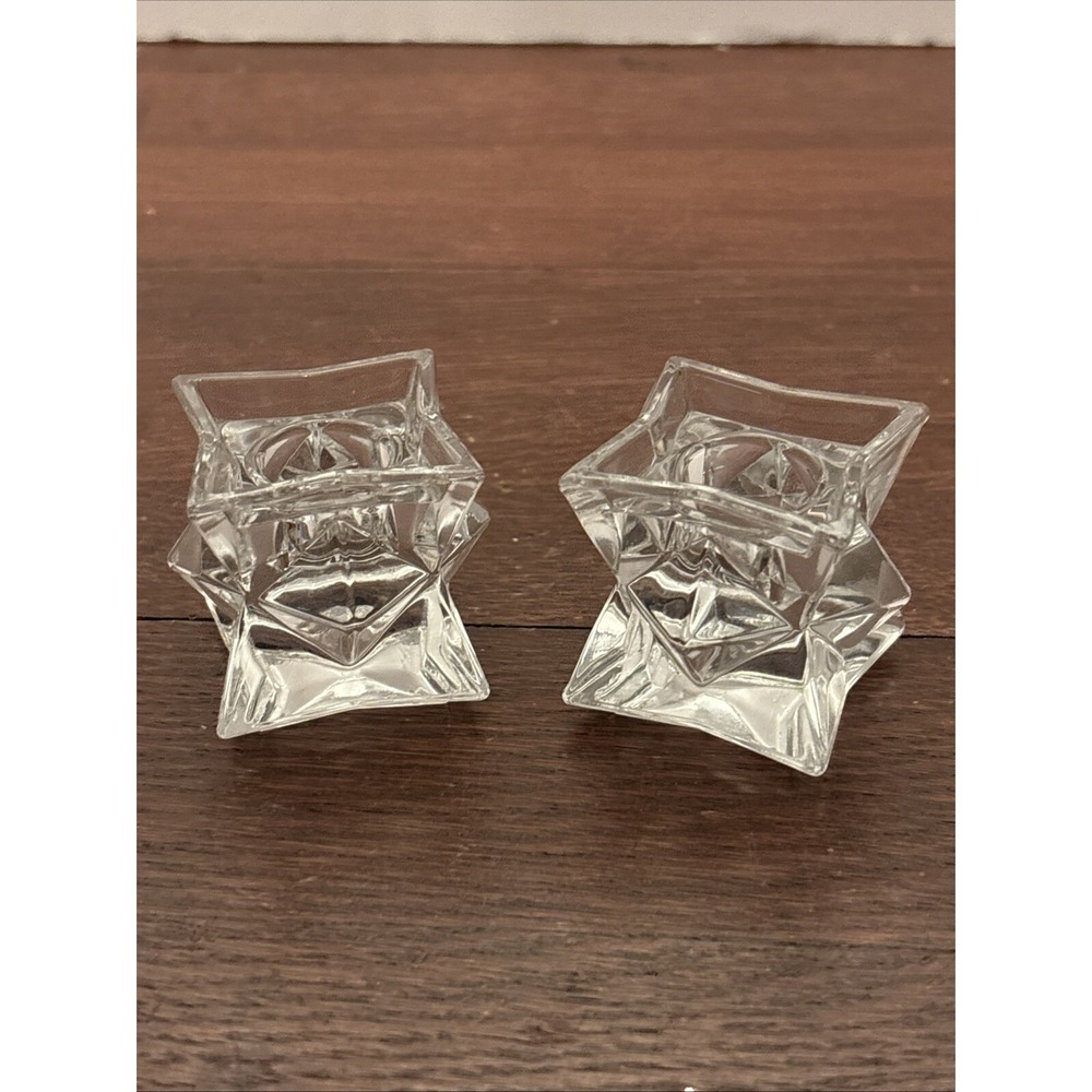 Vintage Clear Crystal‎ Glass Star Shaped Decorative Crystal Taper Candle Holders